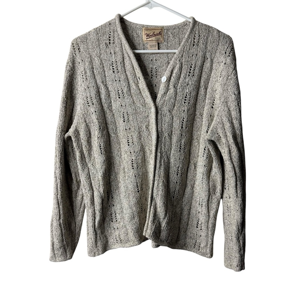 Woolrich Beige Pointelle Beachy Cottagecore Grandmacore Cardigan Sweater
